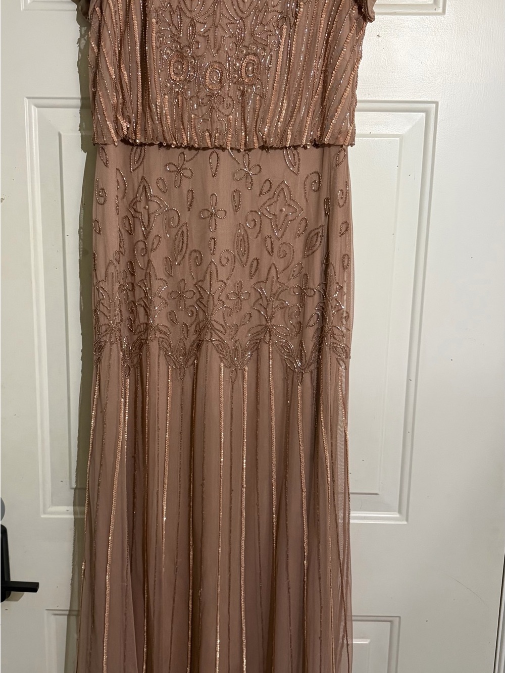 Elegant, formal gown with beautiful beadwork and sequins.